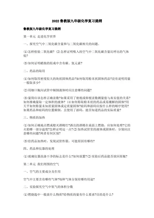 鲁教版九年级化学复习提纲