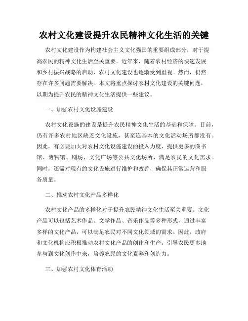农村文化建设提升农民精神文化生活的关键