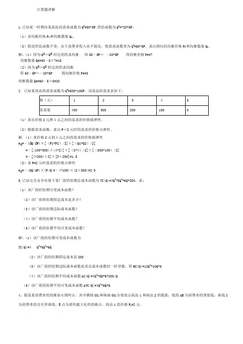 微观经济学-计算题讲解-复习指导