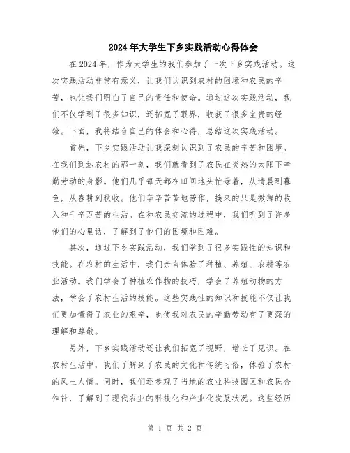 2024年大学生下乡实践活动心得体会