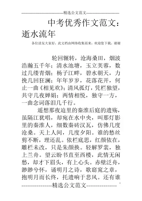 中考优秀作文范文：逝水流年