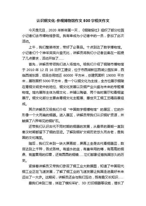 认识铜文化-参观博物馆作文800字相关作文
