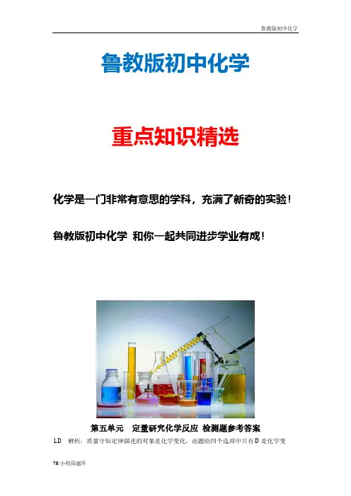 新版鲁教版初中化学九年级上册第五单元 定量研究反应 检测题参考答案