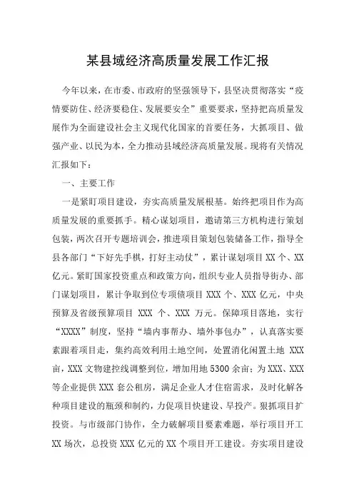 某县域经济高质量发展工作汇报