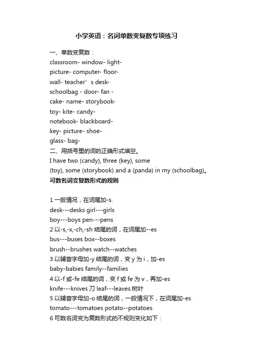 小学英语：名词单数变复数专项练习