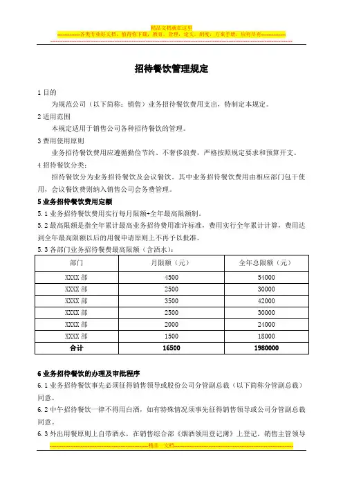 招待餐饮费用管理规定