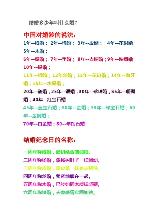 结婚多少年叫什么婚