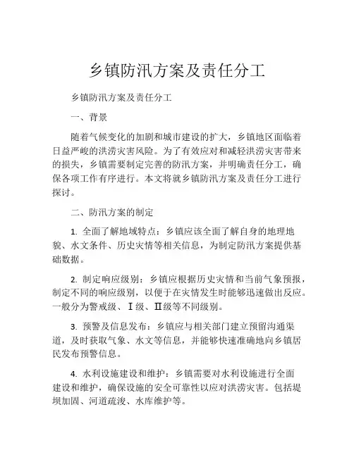 乡镇防汛方案及责任分工