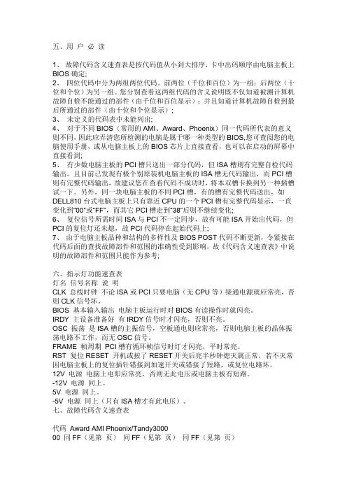 4位主板诊断卡说明书