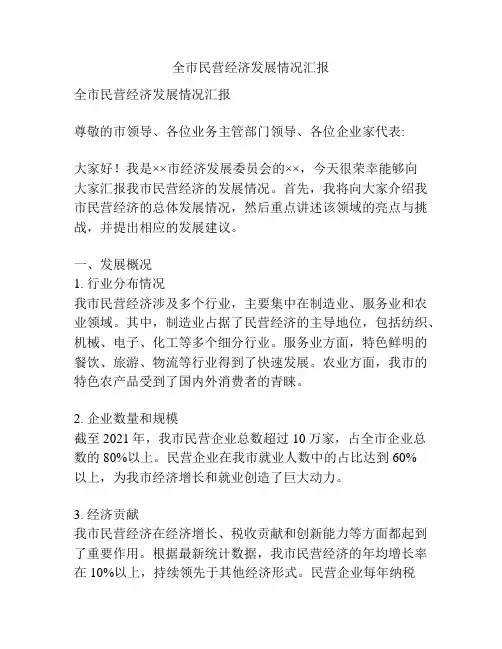 全市民营经济发展情况汇报
