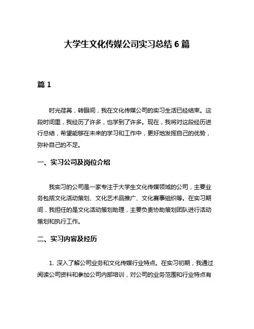 大学生文化传媒公司实习总结6篇