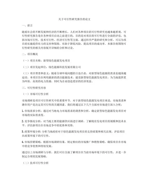 关于可行性研究报告的论文