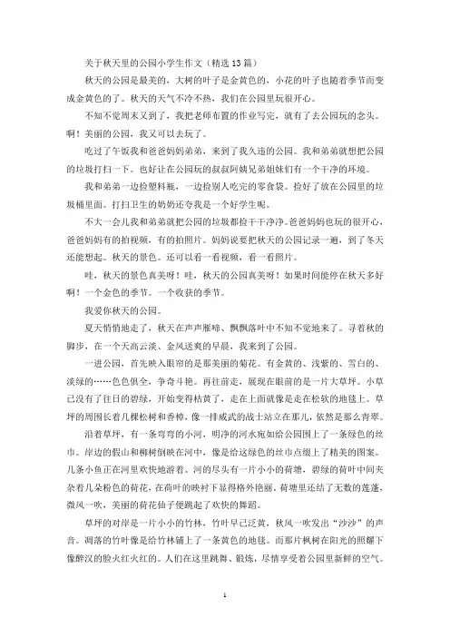 关于秋天里的公园小学生作文(精选13篇最新)