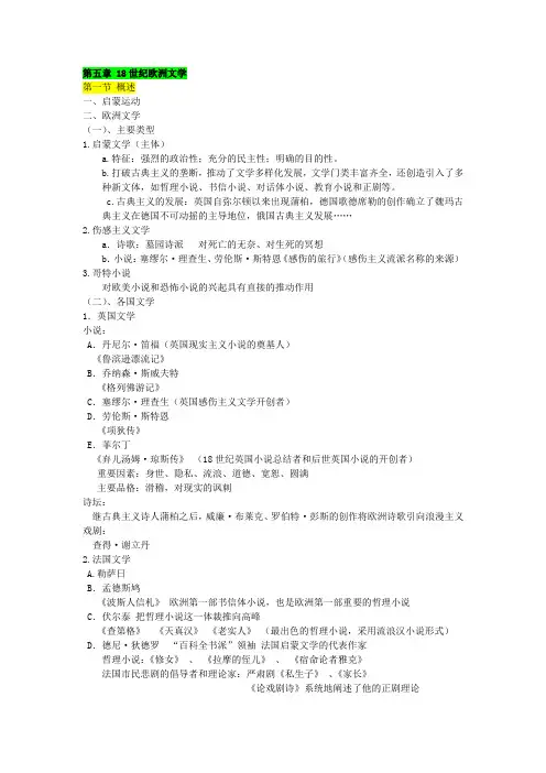 涂险峰版外国文学欧美卷笔记整理
