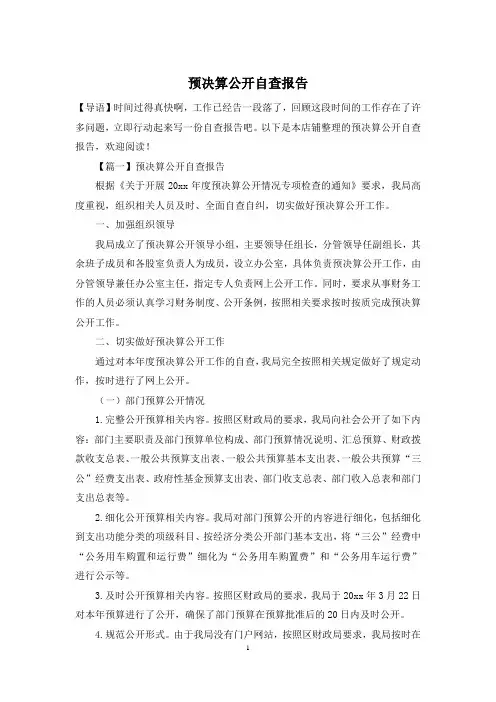 预决算公开自查报告