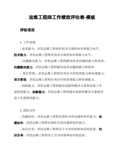 运维工程师工作绩效评估表-模板