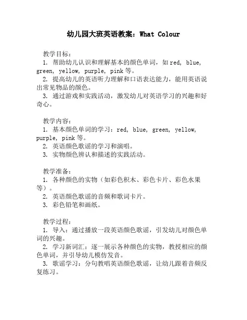 幼儿园大班英语教案：What Colour