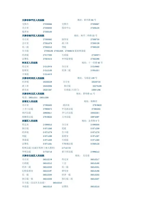 天津各级法院联系方式