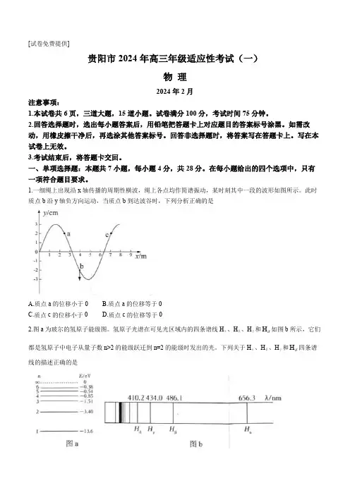 贵州省贵阳市高三下学期适应性考试(一)物理