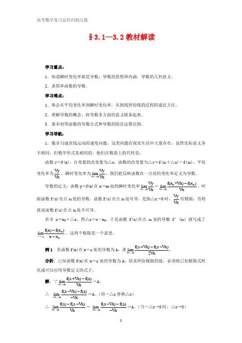 高中数学总结归纳 (人教课标A版选修1-1)3.1—3.2教材解读