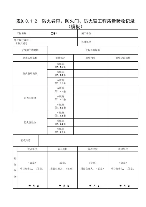 表D.0.1-2  防火卷帘、防火门、防火窗工程质量验收记录(模板)