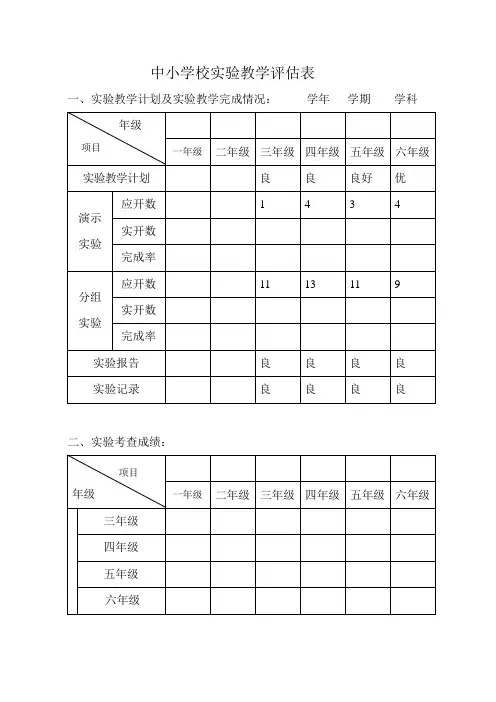 中小学校实验教学评估表