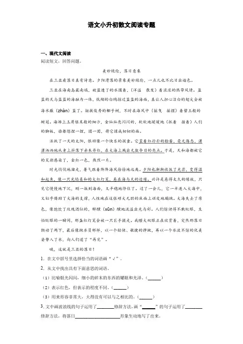 统编版六年级语文下册试题语文小升初散文阅读专题(含答案)