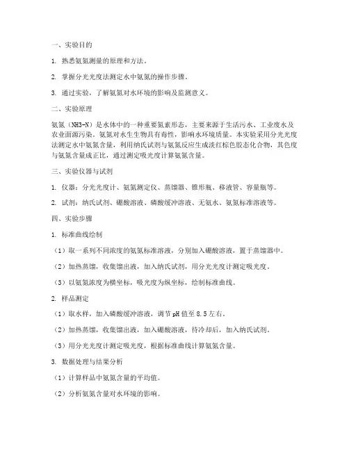 氨氮测量实验报告