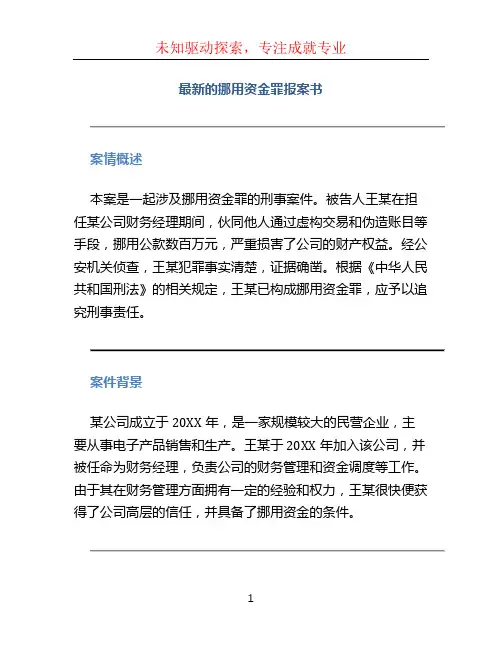 最新的挪用资金罪报案书