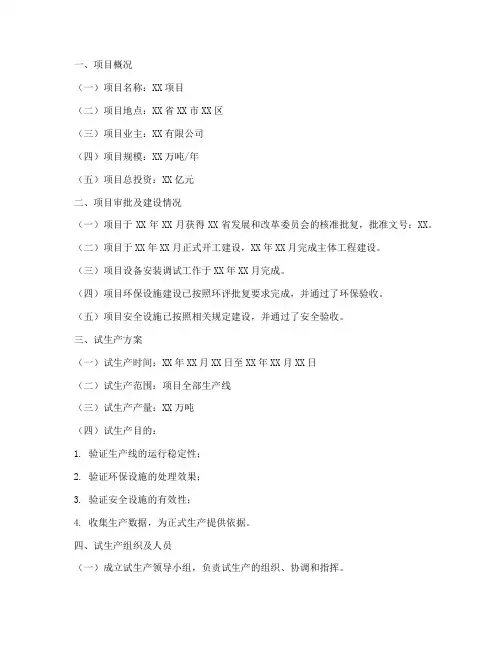 安全生产试生产申请报告