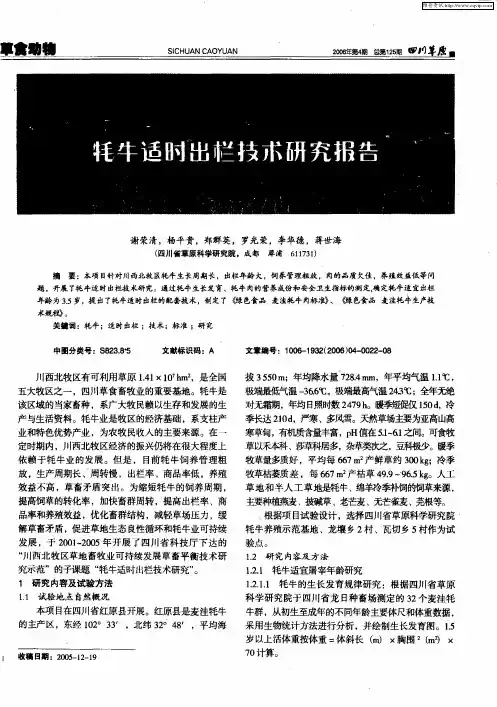 牦牛适时出栏技术研究报告