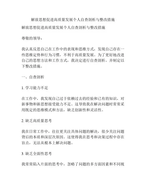 解放思想促进高质量发展个人自查剖析与整改措施