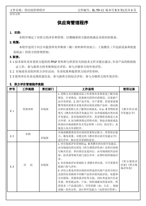 供应商管理程序-IATF16949程序