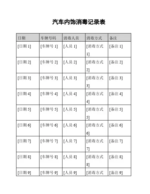 汽车内饰消毒记录表
