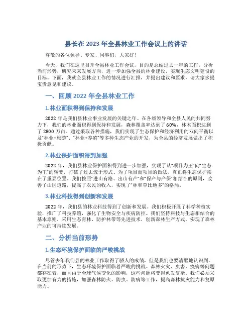 县长在2023年全县林业工作会议上的讲话