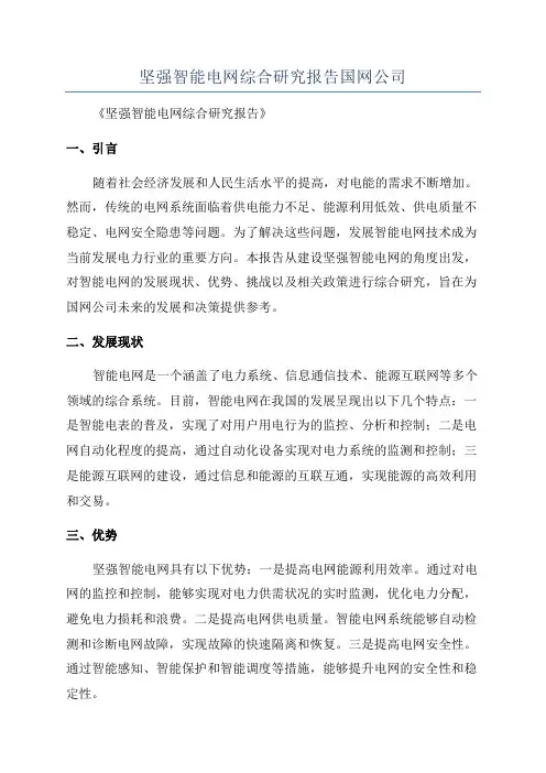 坚强智能电网综合研究报告国网公司