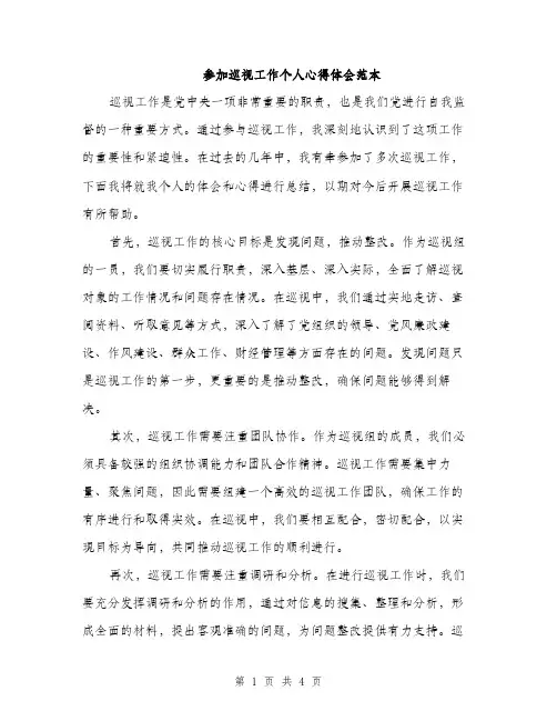 参加巡视工作个人心得体会范本（二篇）