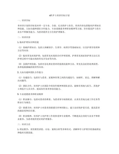 n3护士培训目标计划