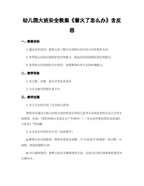 幼儿园大班安全教案《着火了怎么办》含反思