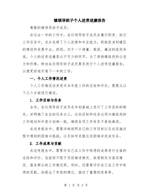 镇领导班子个人述责述廉报告