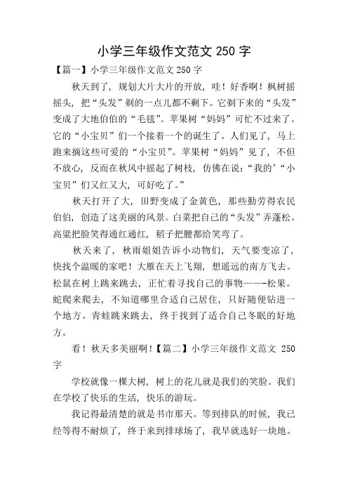 小学三年级作文范文250字