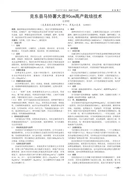 克东县马铃薯大垄90cm高产栽培技术