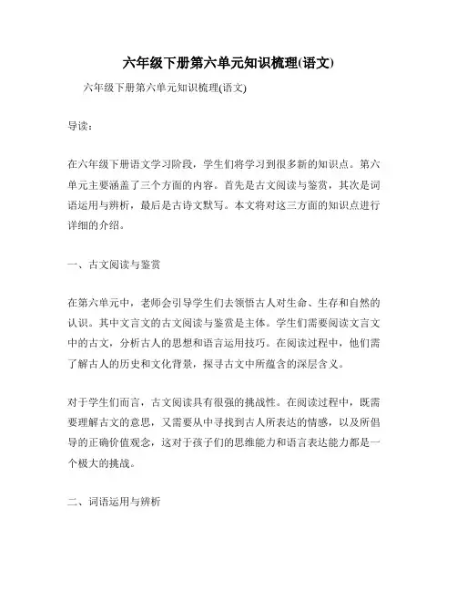 六年级下册第六单元知识梳理(语文)