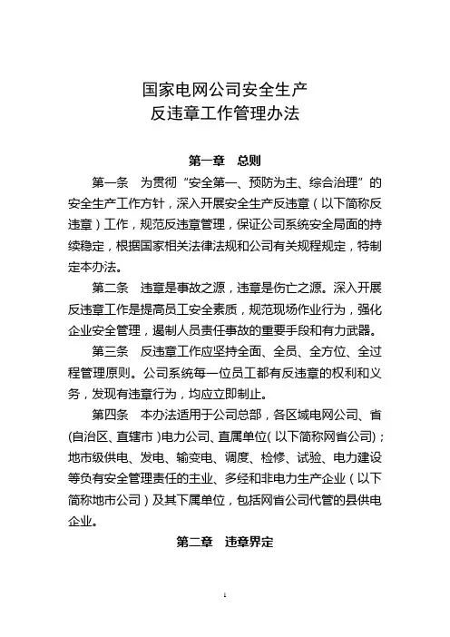 国家电网公司安全生产反违章工作管理办法