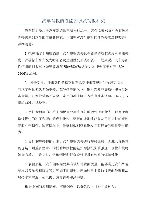 汽车钢板的性能要求及钢板种类