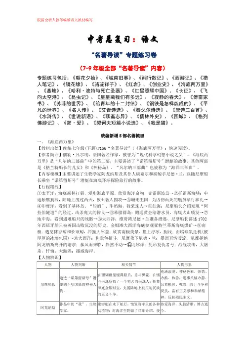 中考语文总复习：(7-9年级)名著导读专题练习【全新人教部编版】(含答案)