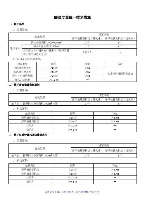 暖通专业统一技术措施