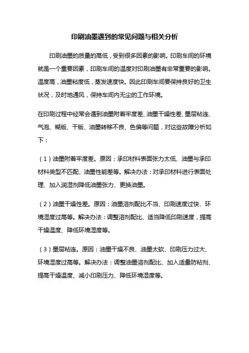 印刷油墨遇到的常见问题与相关分析