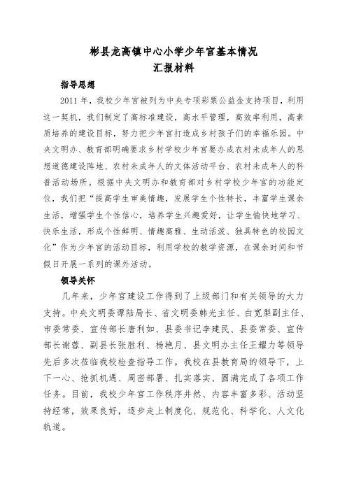彬县龙高镇中心小学少年宫基本情况汇报