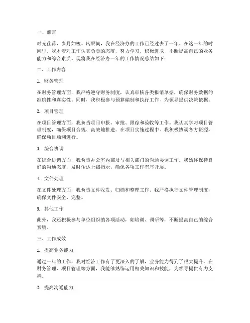 经济办工作人员个人工作总结